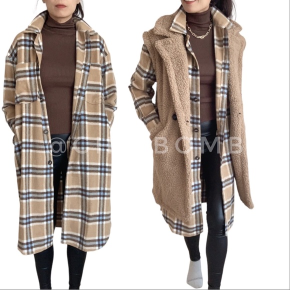 PLAID LONG LINE SHACKET COAT WITH POCKETS - CREAM BURBERRY - Picture 2 of 7